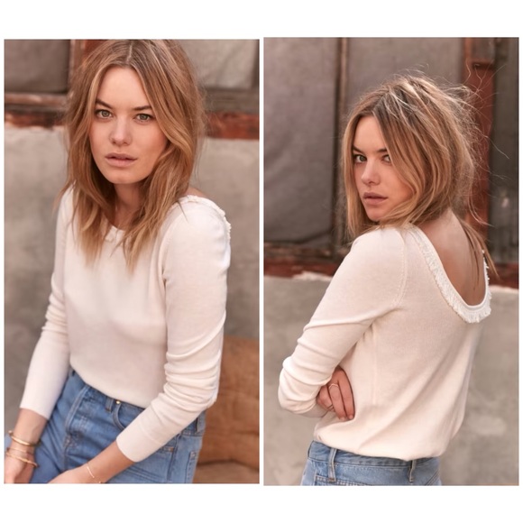 Sezane Sweaters - Sézane Ceara Jumper Ecru Ivory Cream Merino Wool Scoop Neck Tassel Sweater sz S